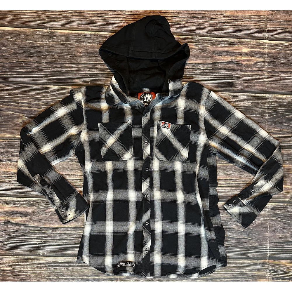 Lurking Class Mens L Hooded Flannel Shirt Black Plaid F You Pay Me Sketchy Goth